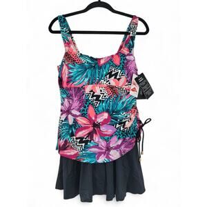 Maxine of Hollywood Swimsuit 12 Floral Tummy Control Skirted One Piece New‎ NWT